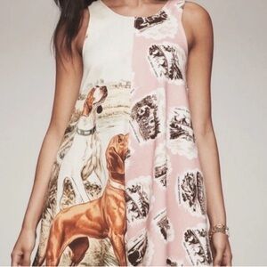 Anthropologie Maeve Pink and White Dog Print Dress